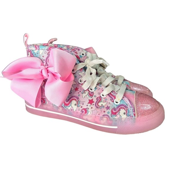 Jojo Siwa Bow High Top Glutter Unicorn Pink Sneakers Lace Up - Picture 6 of 10